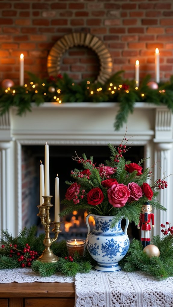 colonial inspired festive mantel decor