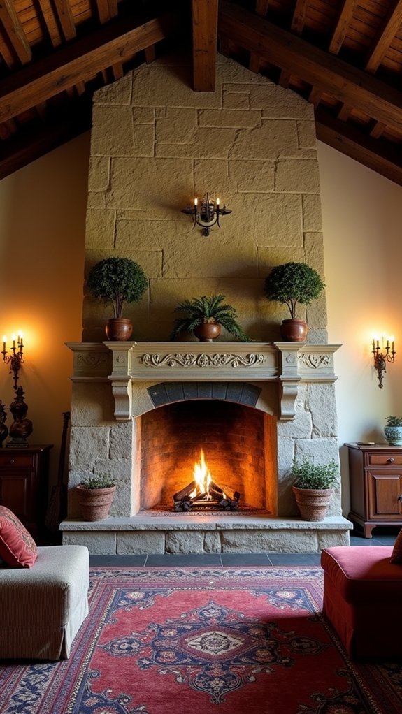 cozy colonial fireplace beams