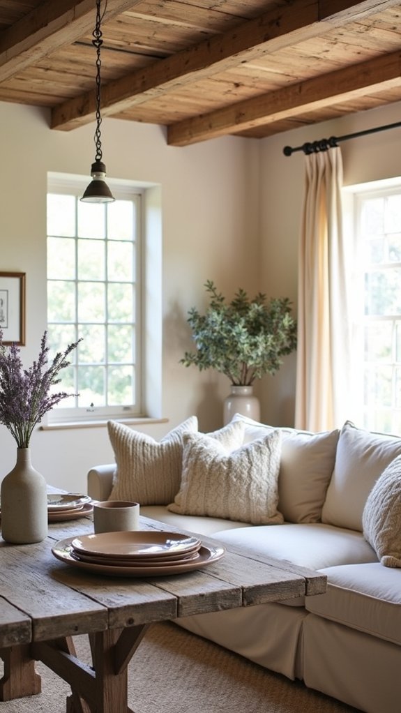 cozy neutral farmhouse interiors