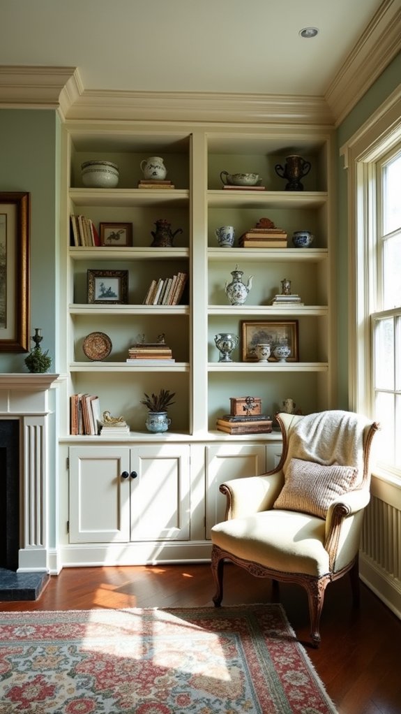 elegant built in vintage shelves