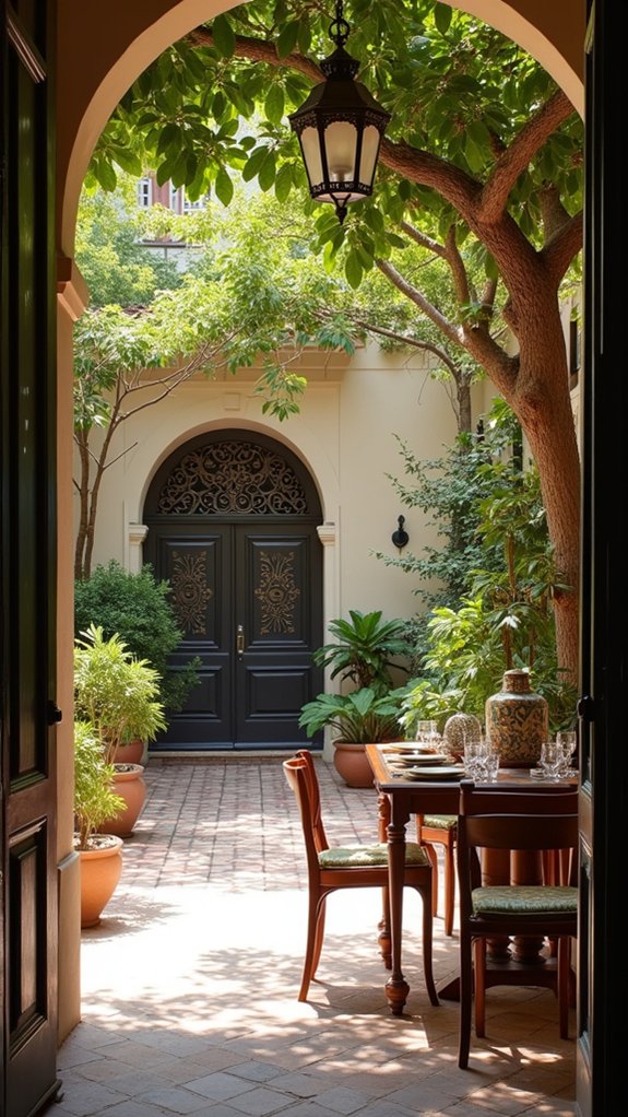 lush greenery and seating