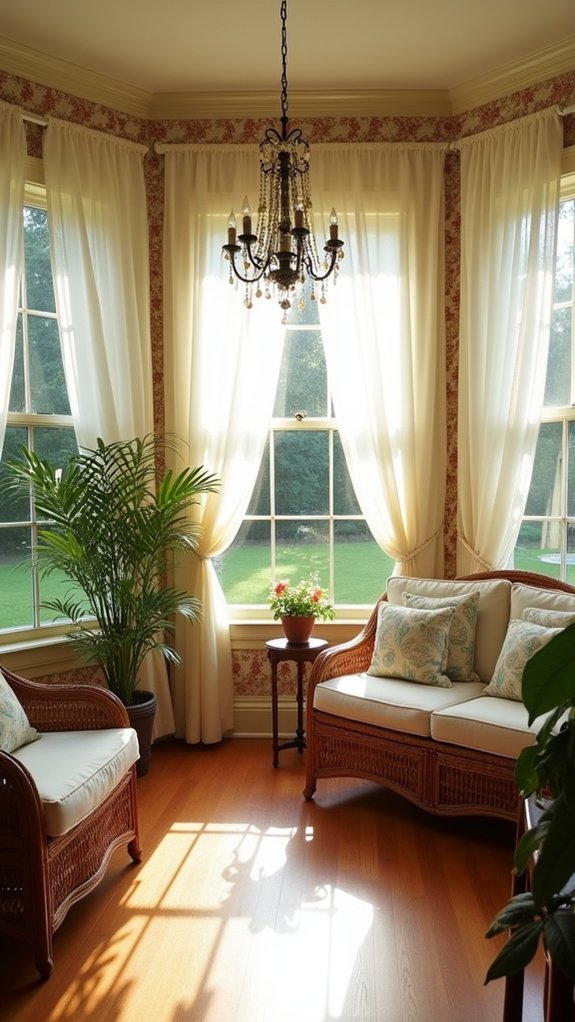 serene sunroom with wicker