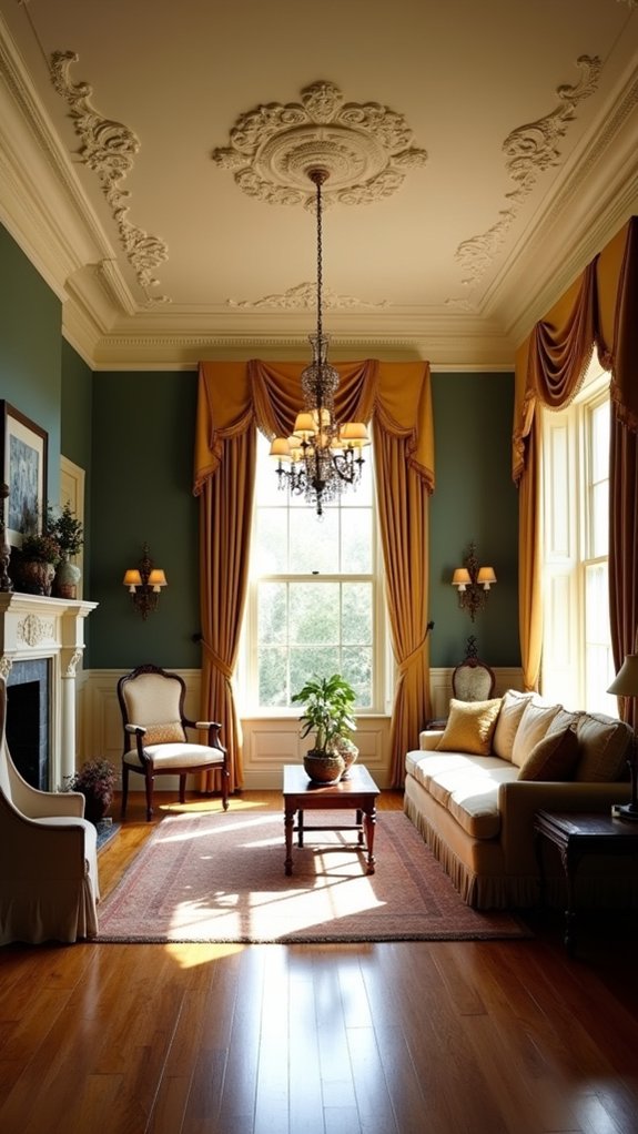 sophisticated crown moldings enhance elegance
