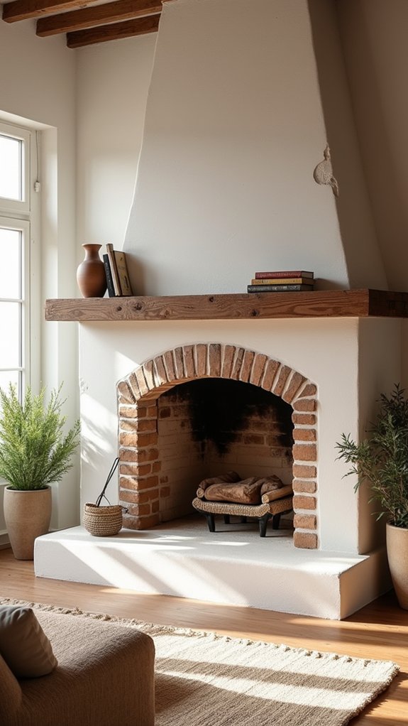 charming whitewashed brick fireplace