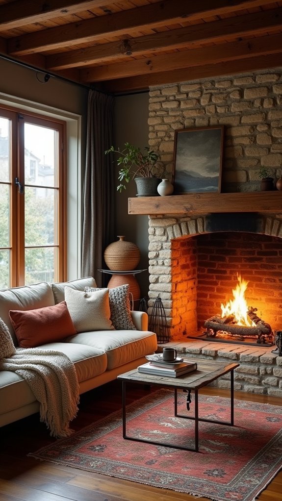 cozy fireplace as focal point