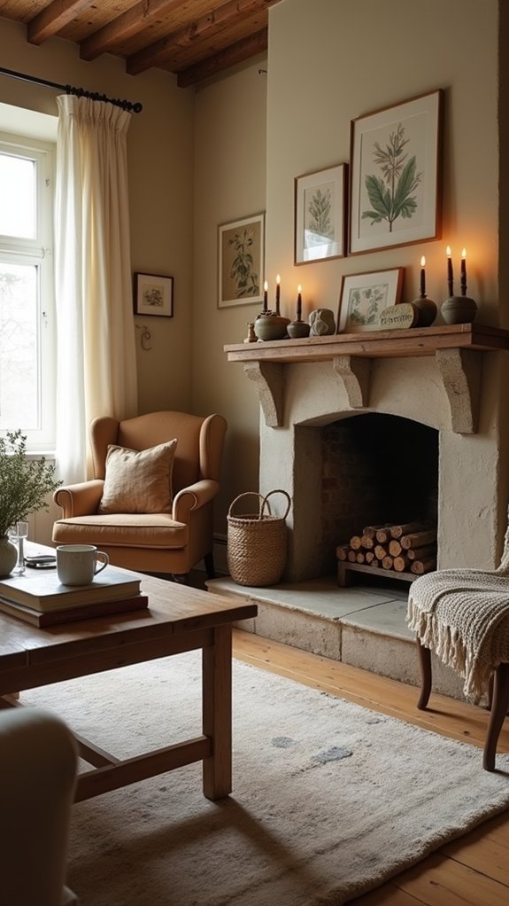 cozy gathering around fireplace