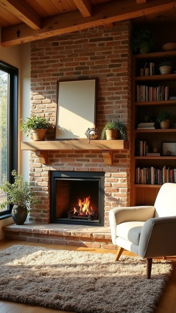 cozy integrated bookshelf fireplace