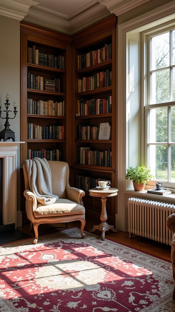 cozy rugs define reading areas