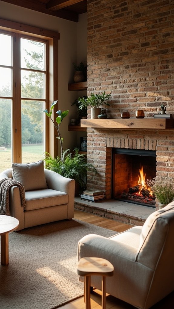 cozy rustic fireplace nook