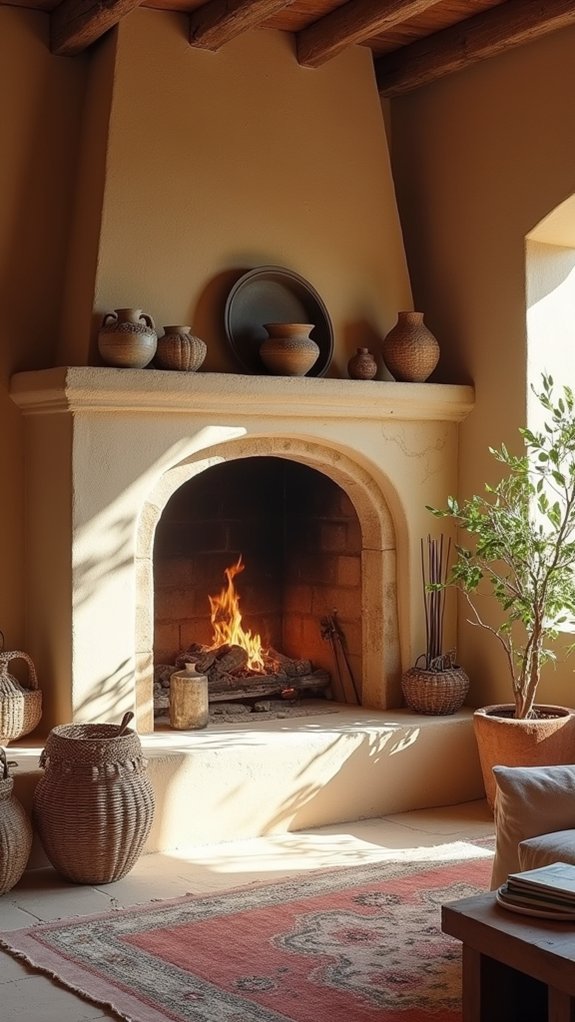 cozy rustic stone fireplace