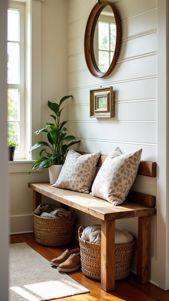 cozy wooden bench seating