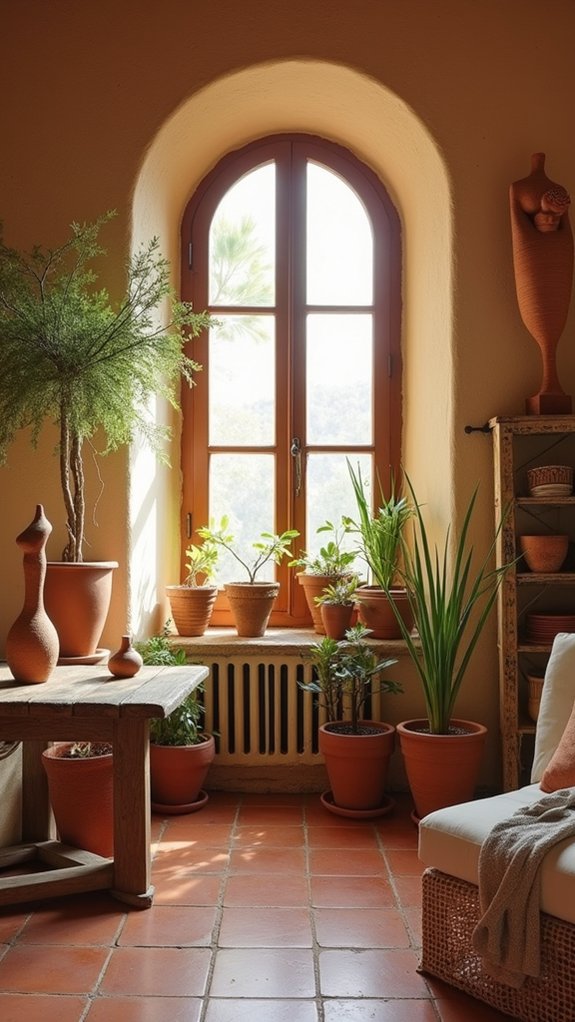 handcrafted terracotta sculptures enhance