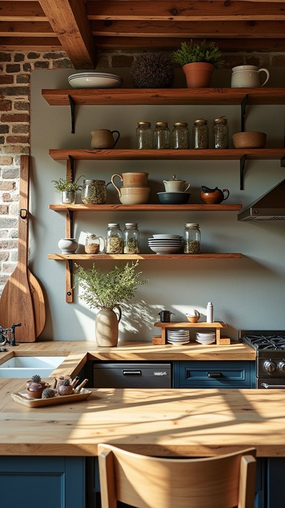 rustic open kitchen shelves