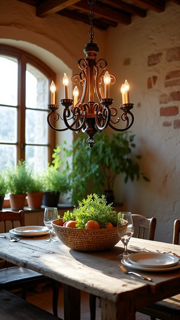 rustic warmth through chandeliers