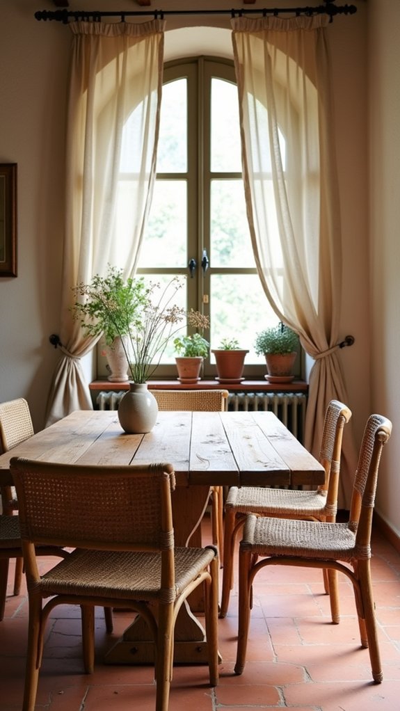 rustic warmth with woven chairs