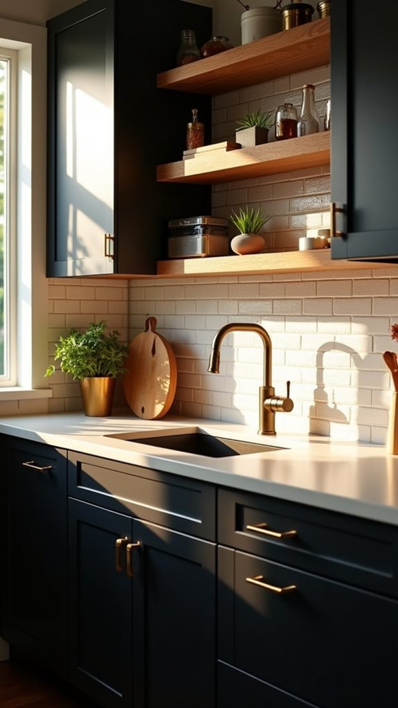 sleek black cabinets gold hardware