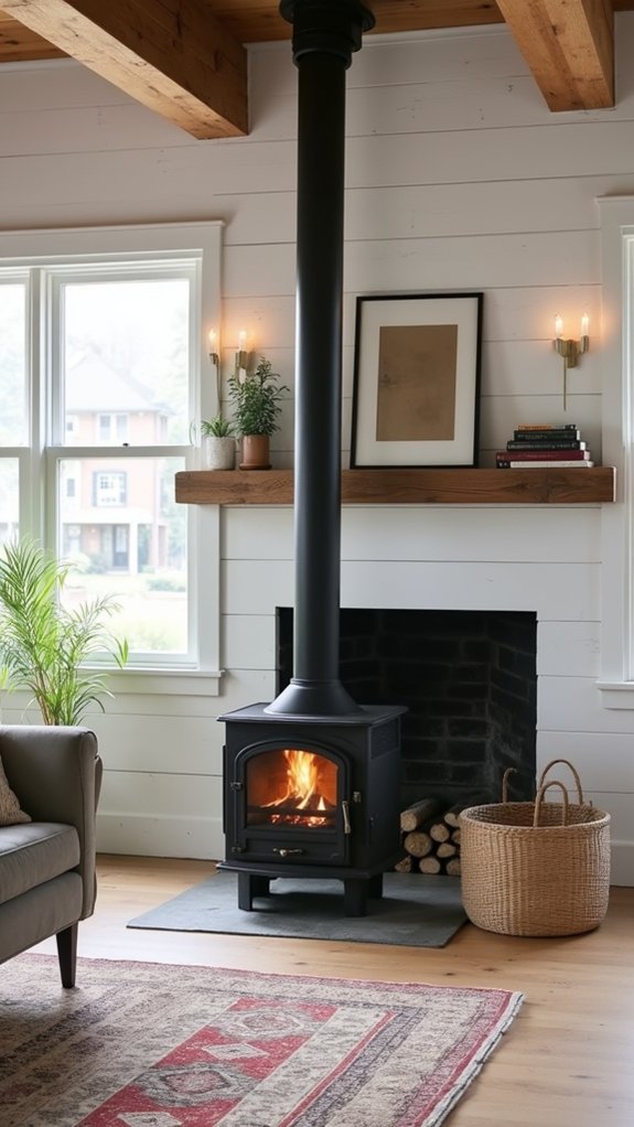 sleek minimalist black fireplace