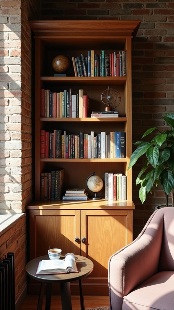 stylish bookshelves as centerpieces