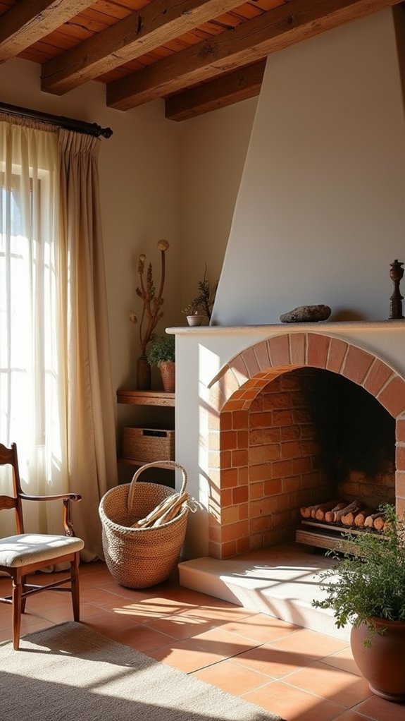 vibrant terracotta tile hearth