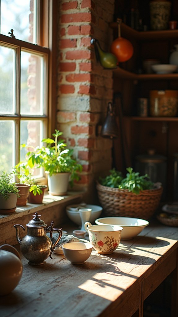 vintage kitchenware collection displayed