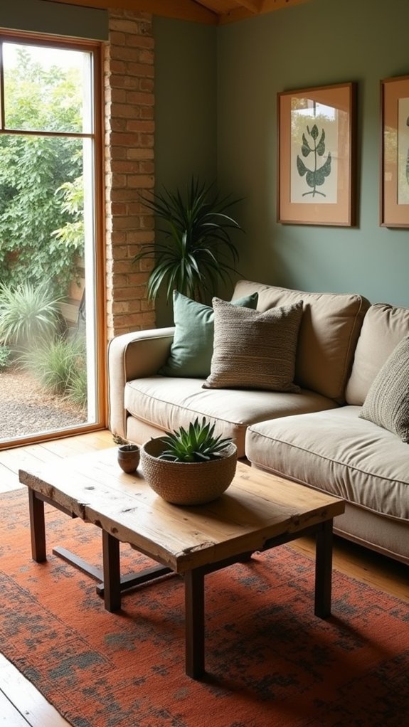 warm neutrals deep greens