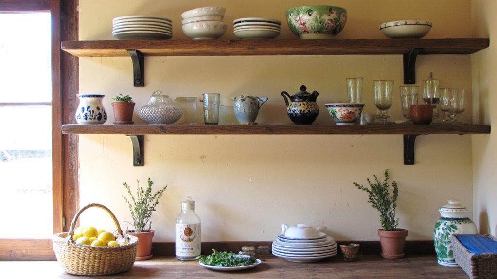 colorful open shelving display