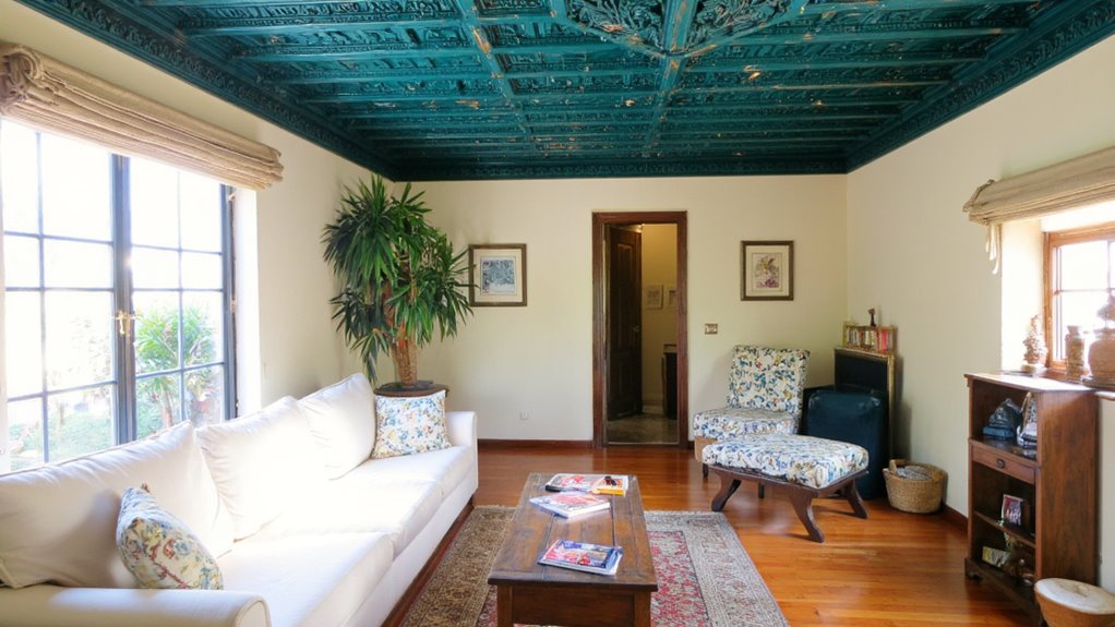 colorful wooden ceiling transformation