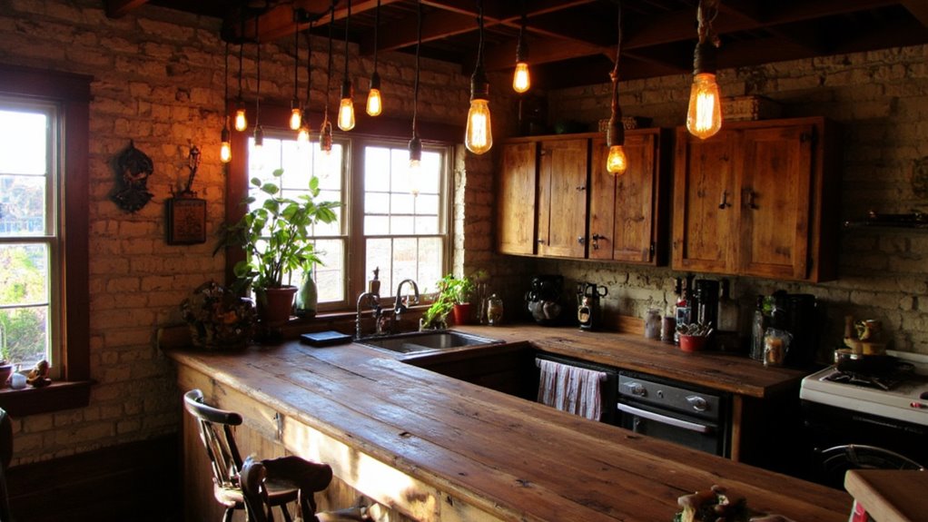 cozy rustic kitchen lighting