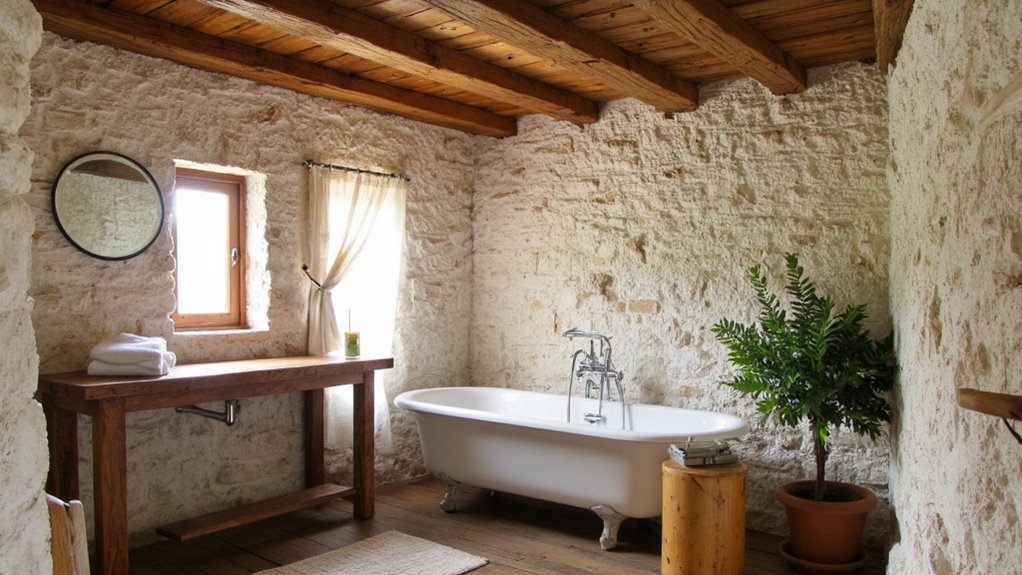 exposed beams enhance bathrooms