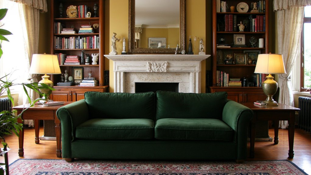 matching side tables enhance symmetry