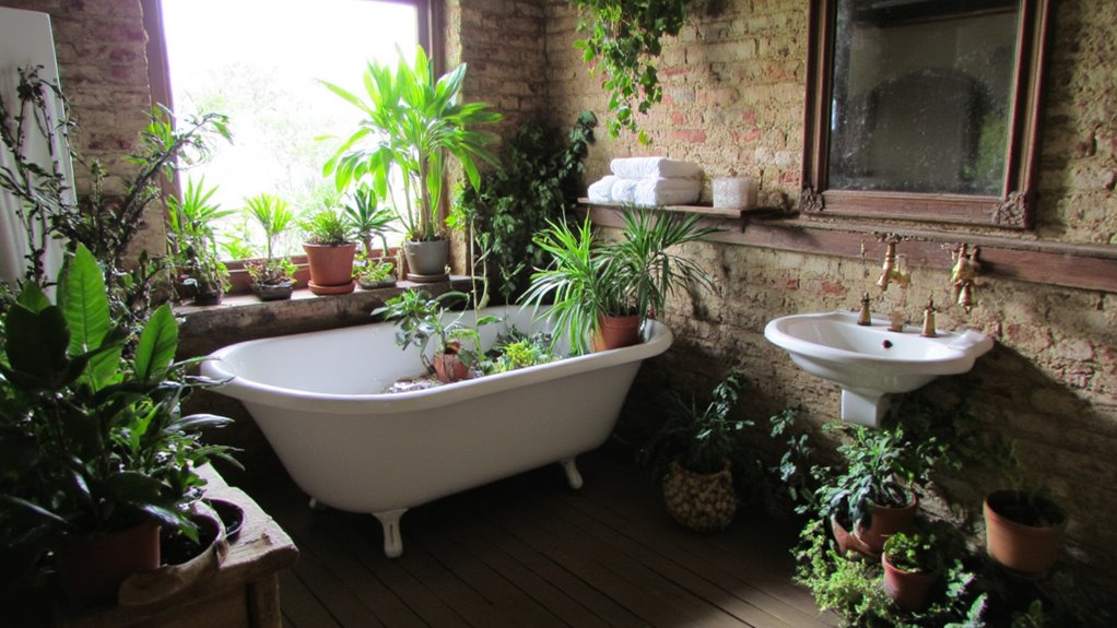 potted plants enhance bathroom ambiance