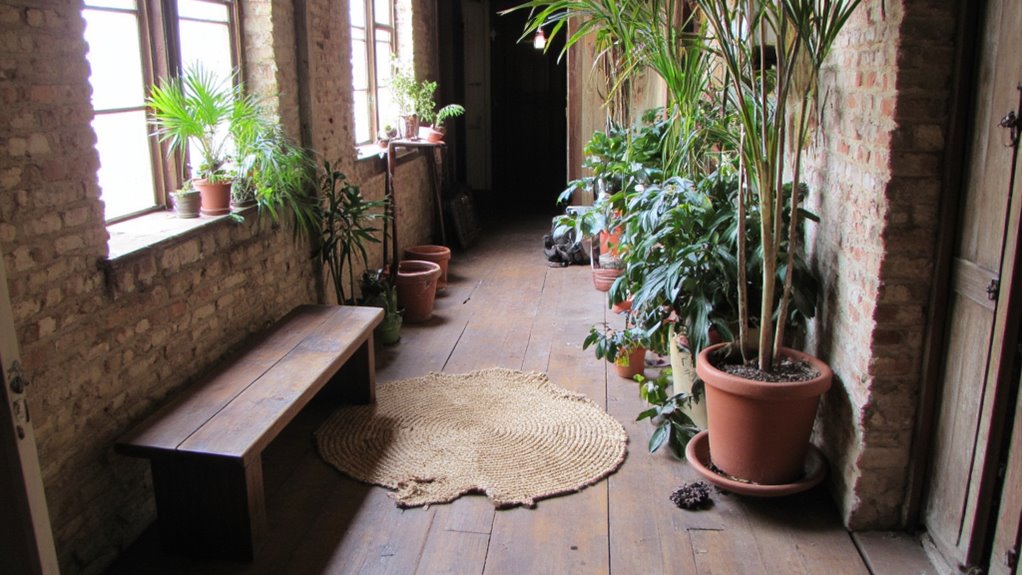 potted plants enhance hallway ambiance