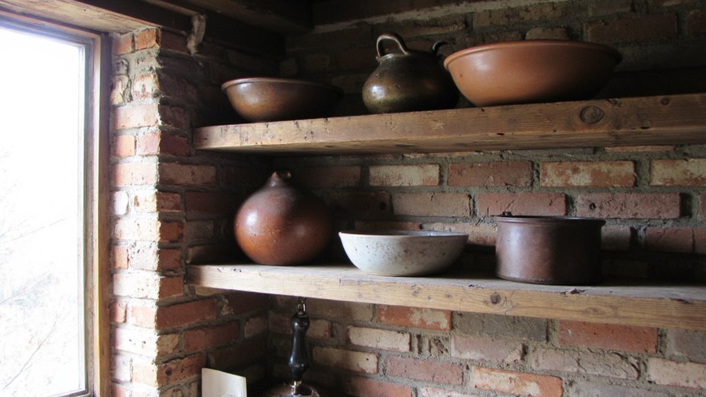 rustic kitchenware open shelving
