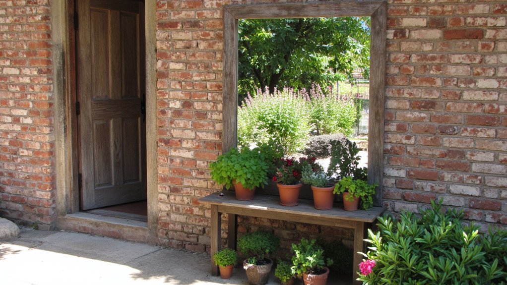 rustic mirror enhances entrance