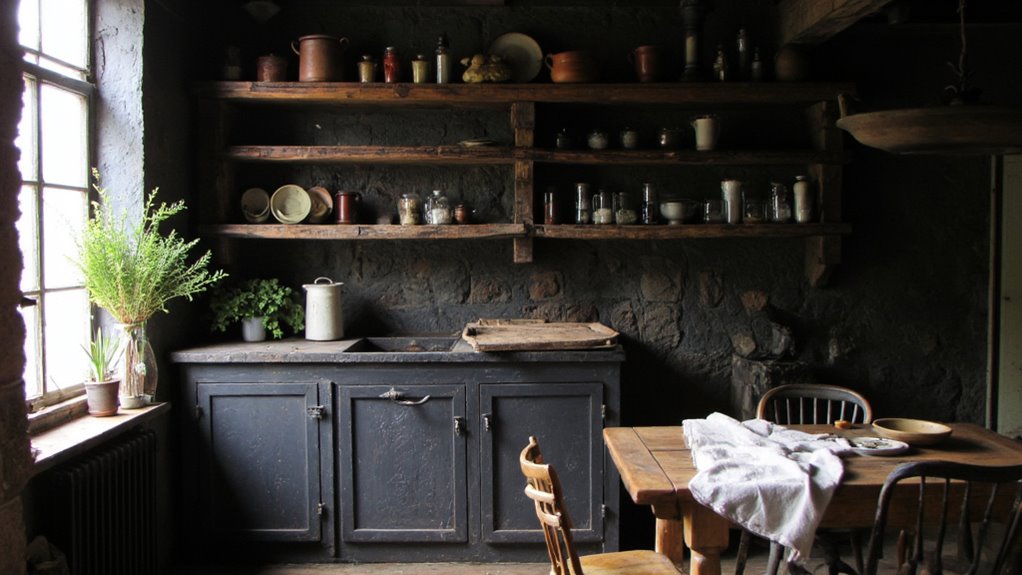 rustic open shelving display