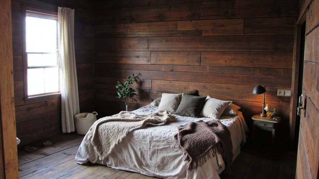 rustic wood paneling feature