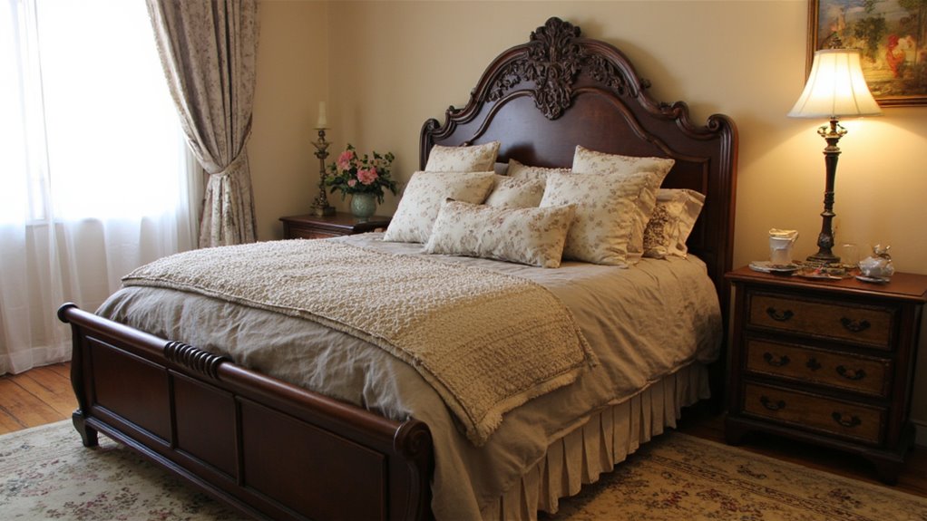 striking headboard layered bedding