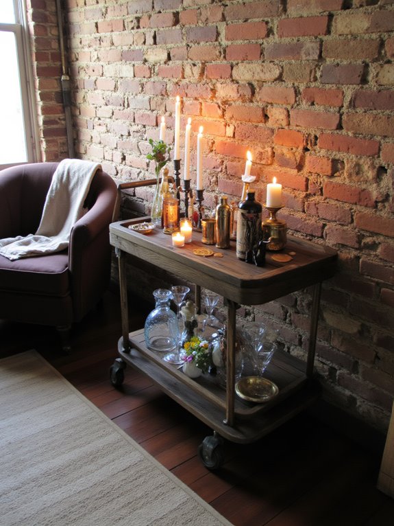 candlelit bar cart setup