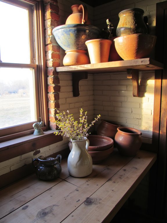 charming vintage pottery display