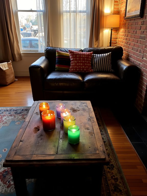 colored candles create ambiance