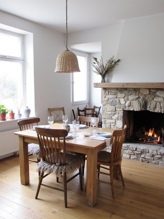 cozy dining room fireplace