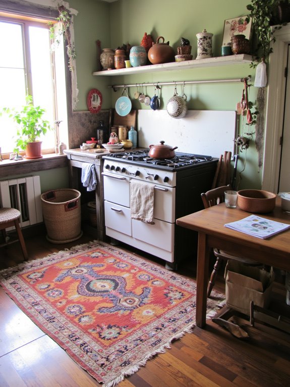 cozy rug defines kitchen spaces