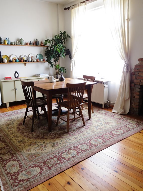 cozy rug enhances dining ambiance