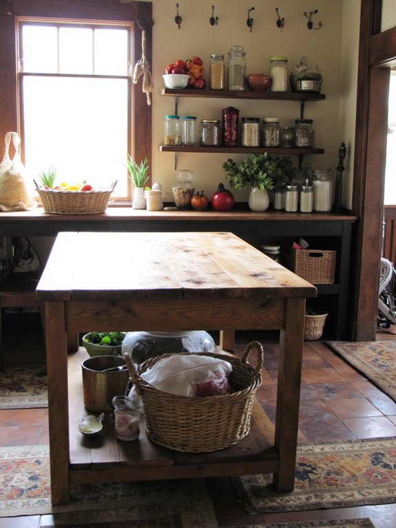 farmhouse table enhances meal prep
