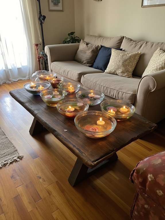 floating candles in bowls