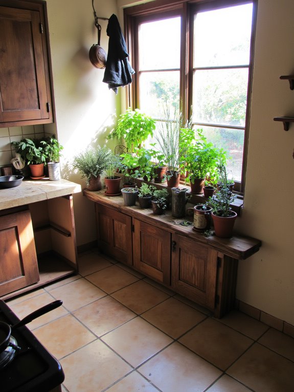 fresh herbs on windowsill