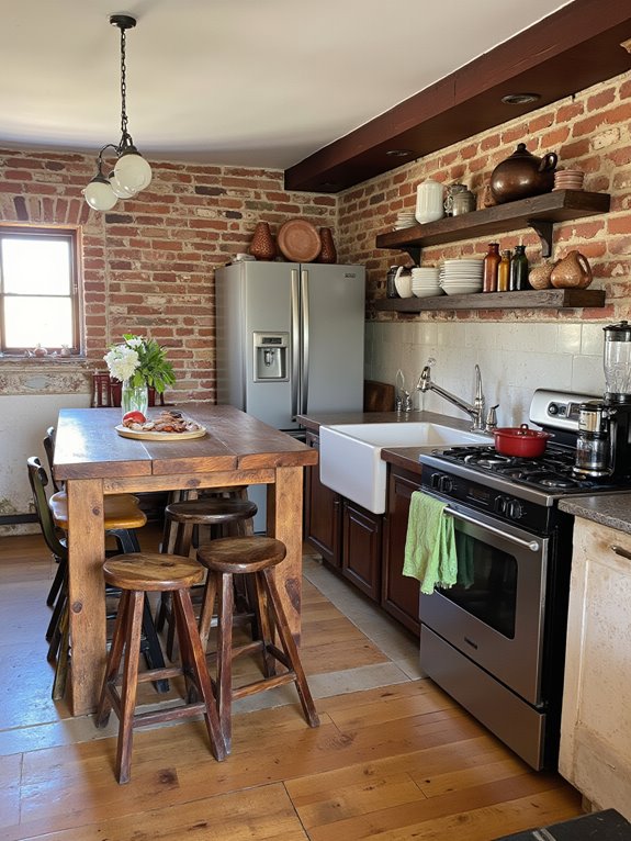 modern appliances enhance rustic style