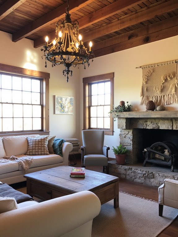 rustic chandelier enhances elegance