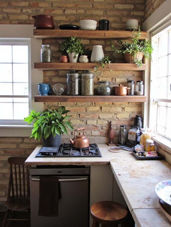 rustic open shelving display