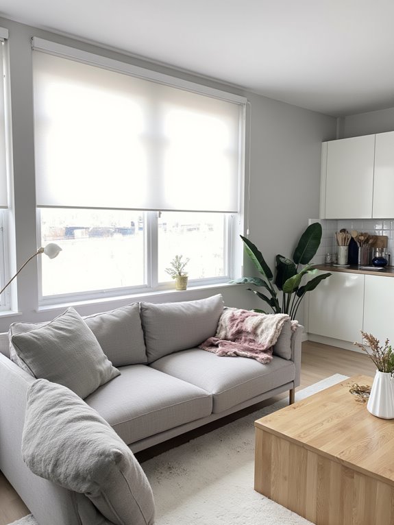 sheer curtains and roller shades